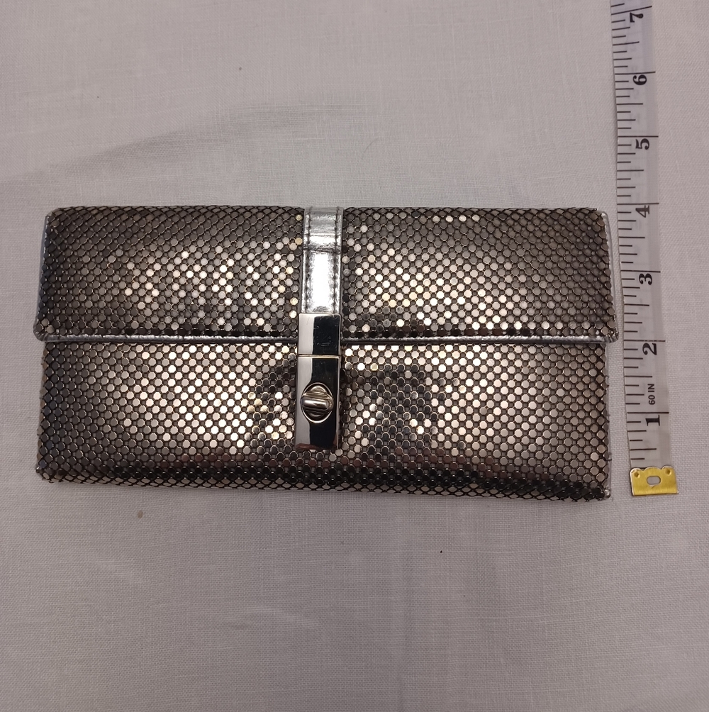 Vintage Whiting& Davis Silver Metal Mesh Clutch Wallet Purse - Picture 5 of 6